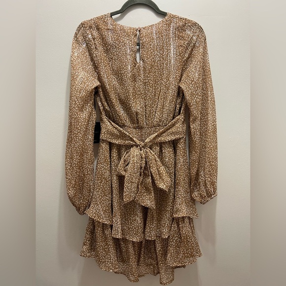 Japna leopard print shimmer dress with ruffles and plunge v-neck size large - Picture 6 of 10